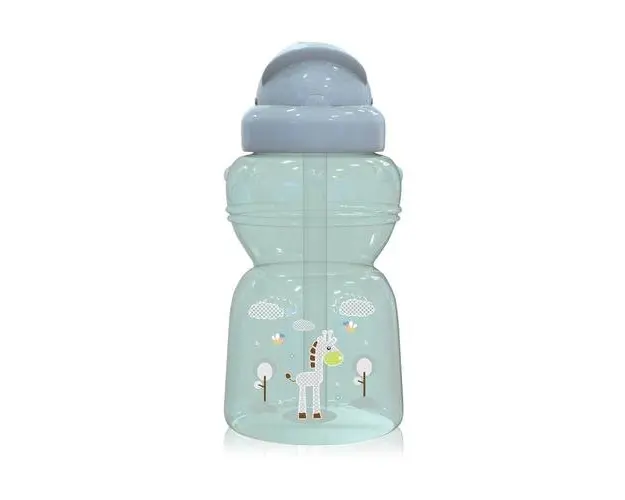 Biberon sport mini Animals Lorelli, cu pai moale si flexibil, 6 luni+, 200 ml, Mint Green