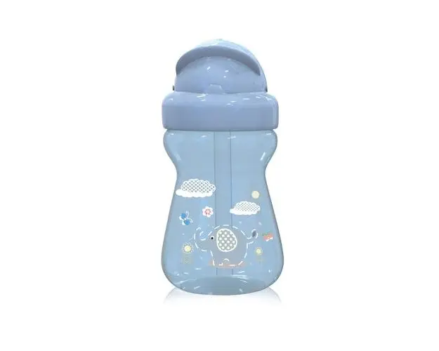 Biberon sport Animals Lorelli, cu pai moale si flexibil, 6 luni+, 325 ml, Moonlight Blue