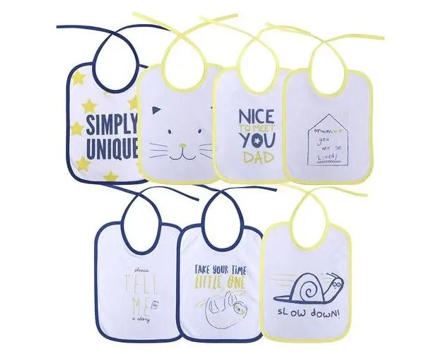 Set 7 bavete Lorelli, bumbac ambele fete, 20 X 25,5 cm, inchidere cu snur, Unisex