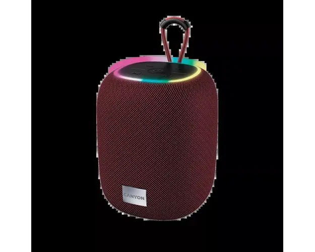 Boxa Bluetooth CANYON BSP-8, BT V5.2, BLUETRUM AB5362B, suport card TF, port USB tip C, baterie polimer de 1800 mAh, putere maxima 10 W, rosu, lungime cablu 0,50 m, 110x110x135 mm, 0.57 kg, Visiniu