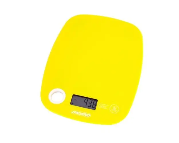 Cantar de bucatarie Mesko, 5 Kg, 1 g, tara, functie cantarire lichide, display LCD, Galben