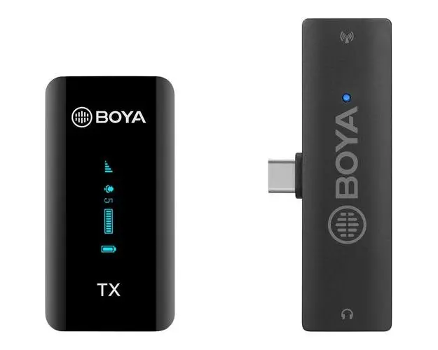 Lavaliera Boya BY-XM6-S5 cu microfon omnidirectional fara fir cu transmitator si receiver USB-C + cutie cu baterie suplimentara