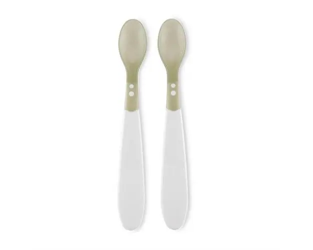 Set 2 lingurite termosensibile, Plastic, non-toxic si non-alergic, fara BPA, 6 luni+, Green