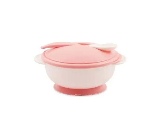 Set castron cu ventuza Lorelli, capac si lingurita, Blush Pink