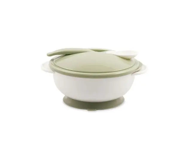 Set castron cu ventuza Lorelli, capac si lingurita, Mint Green