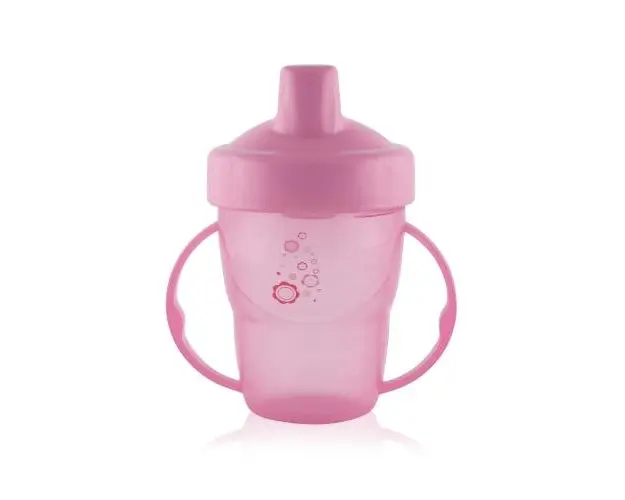 Pahar cu manere, valva anticurgere, 12 luni+, 210 ml, Pink