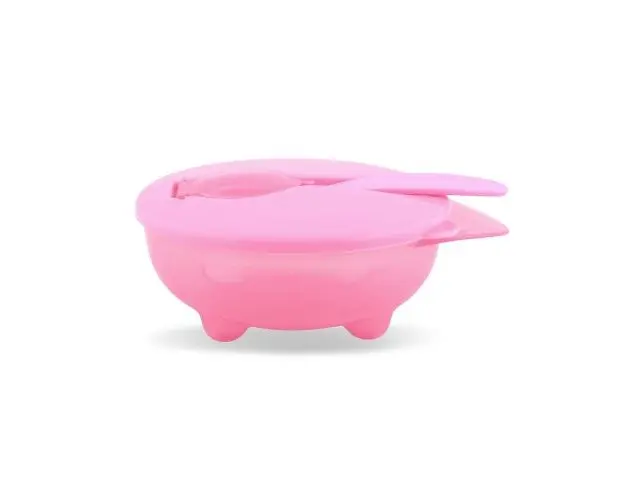 Set castron cu capac ermetic si lingurita, 5x12 cm, fara BPA, Pink
