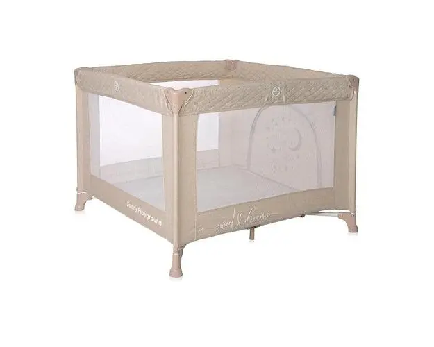 Tarc de joaca Sunny Playground, 0-36 luni, maxim 15 kg, pliabil, mecanism siguranta, saltea 2 cm si sezut intarit, Frog Beige Star