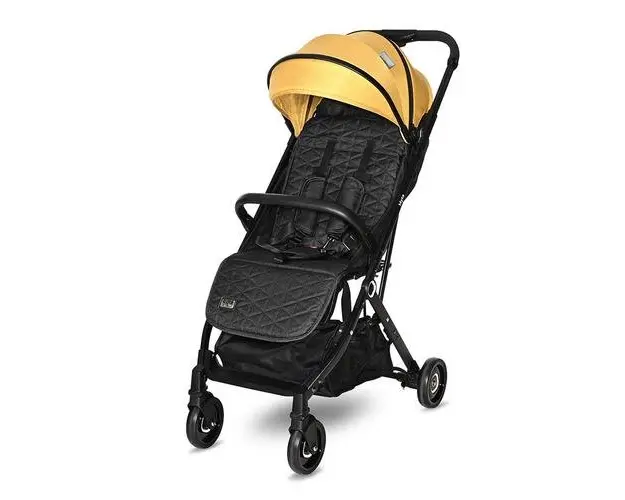 Carucior pentru nou-nascut Lorelli, Myla, tip troller, pliabil, acoperitoare picioare, spatar si copertina reglabile, cos accesorii, bara de protectie detasabila, centura de siguranta cu prindere in 5 puncte, Lemon Curry