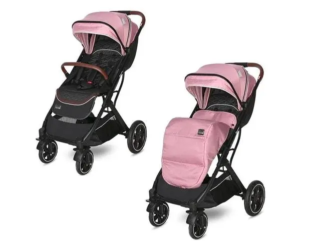 Carucior pentru nou-nascut Lorelli Storm, pliabil, pana la 22 kg, cadru aluminiu, spatar reglabil, roti fata pivotante cu suspensii, centura cu prindere in 5 puncte, spatiu depozitare, Rose Quartz