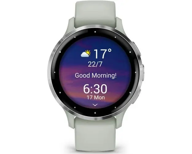 Ceas activity outdoor tracker Garmin Venu 3S, GPS, Wi-Fi, curea silicon, Silver/Sage Gray