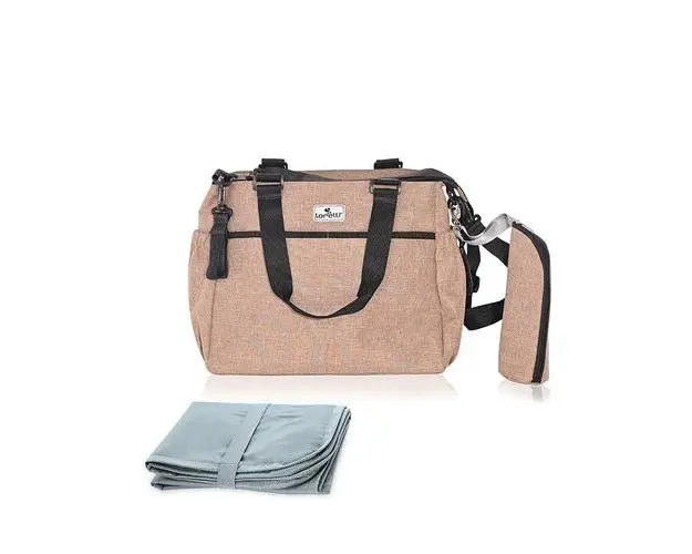 Geanta pentru accesoriile bebelusului Maya, 9 compartimente, cu bretea pentru umar, compartiment izoterm detasabil, Beige