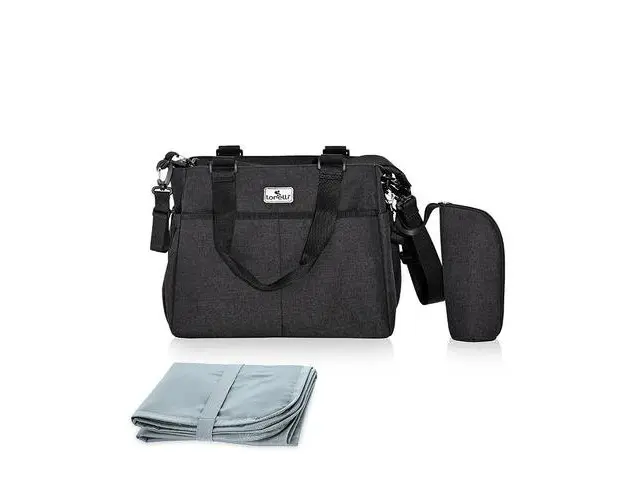 Geanta pentru accesoriile bebelusului Maya, 9 compartimente, cu bretea pentru umar, compartiment izoterm detasabil, Black