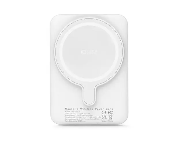 Baterie externa magnetica TECH-PROTECT LifeMag PB10 5000 mAh, compatibila MagSafe, 15W, Cablu USB-C, Alb