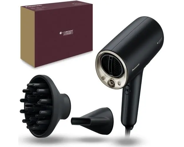 Uscator de par PANASONIC EH-NA0J-N825 cu nanoe™ MOISTURE+ si Ioni Minerali, detectie si reglare automata a temperaturii, 1600W, 4 moduri de utilizare si 3 trepte de reglare flux aer, Negru
