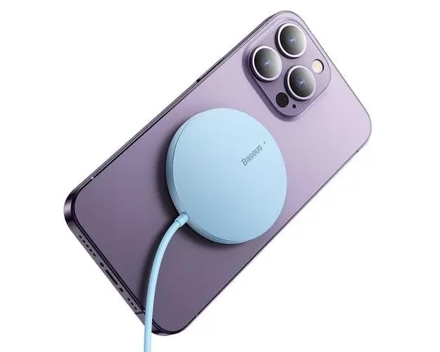 Incarcator wireless cu inductie pentru iPhone MagSafe, Baseus, 15 W, Albastru