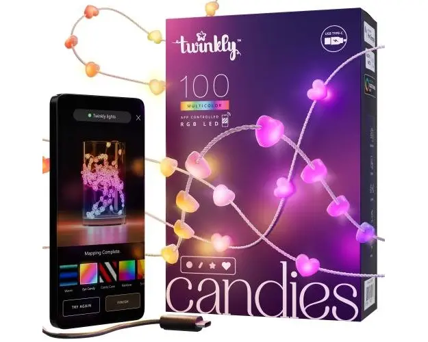 Instalatie pentru brad de Craciun Twinkly, RGB, bluetooth, Wi-Fi, USB, IP20