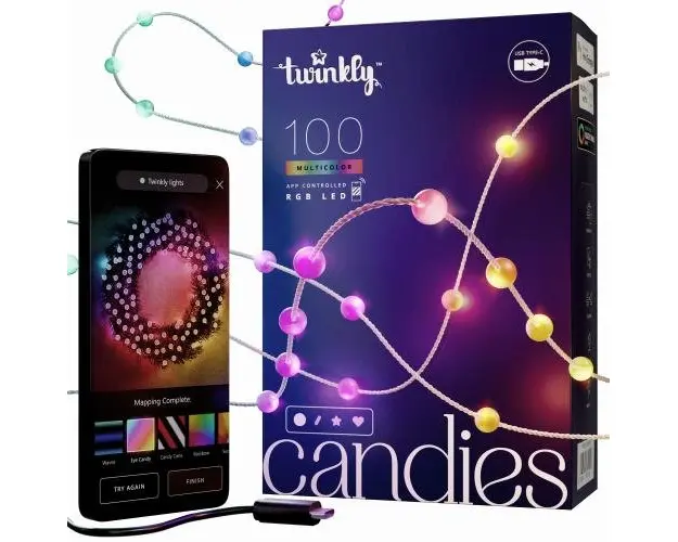 Instalatie pentru brad de Craciun Twinkly, IP20, Wi-Fi, bluetooth, RGB, USB, 8m