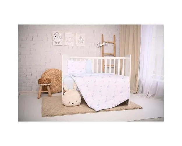 Set lenjerie patut, 3 piese, Lorelli, bumbac ranforce, 0-3 luni, Cosy, Moons & Stars Blue