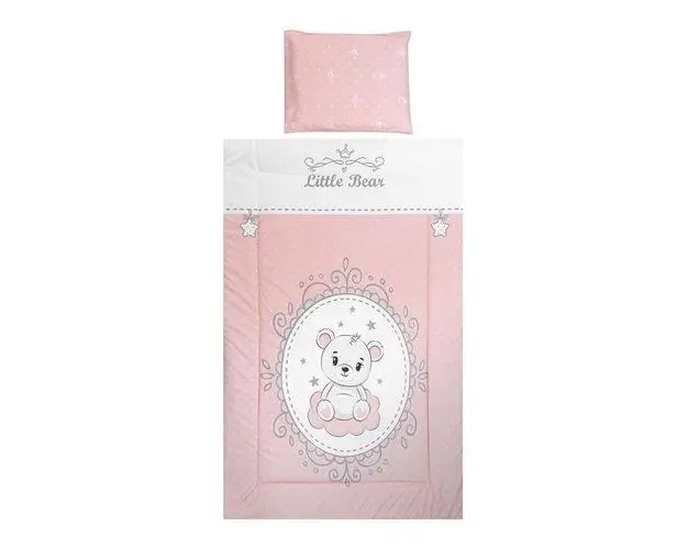 Set lenjerie patut 3 piese, Cosy, bumbac ranforce, lavabil 30C, Little Bear Pink