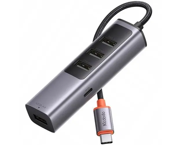 Adaptor Mcdodo, Splitter USB, 1 x USB-C + 4x USB-A 3.0 5Gbps, HUB 100W, Gri