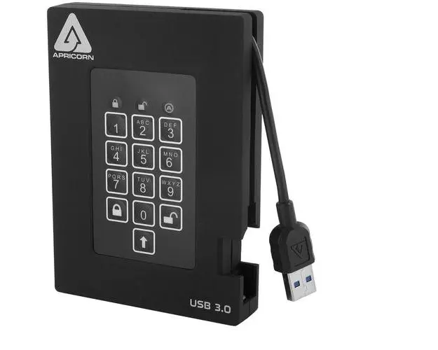 Hard Disk extern, Apricorn Aegis Padlock Fortress, 2TB, USB 3.0, Negru