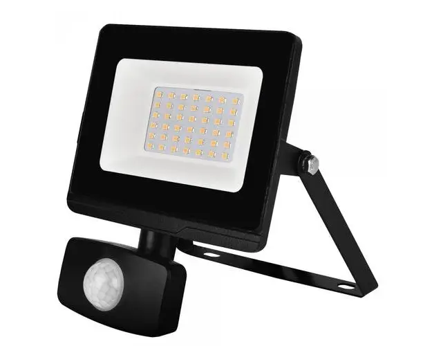 Proiector LED cu senzor de miscare Samus SLPR2810LM-30W-6500K-PIR, 30 W, 2810 LM, Temperatura de culoare 6500K, Clasa energetica E, Durata de viata 20000h, Negru