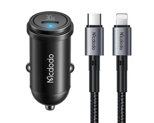 Incarcator Auto Mcdodo 1xType-C Fast Charging PD 30W, cablu Type-C la Lightning 1.2m (Negru)