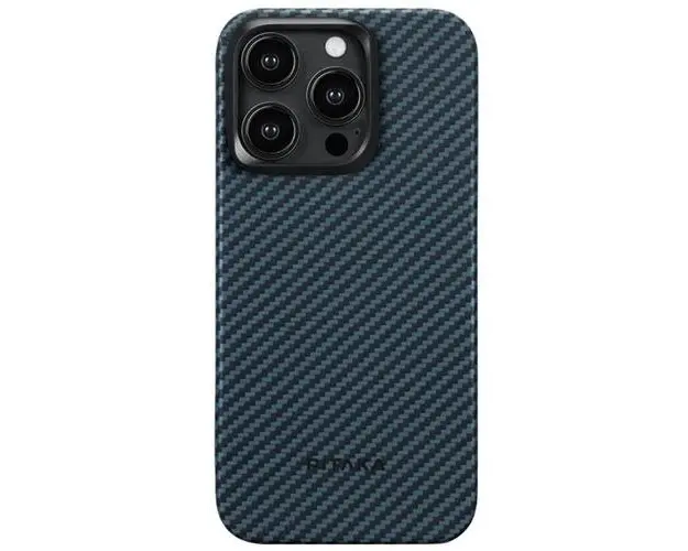 Husa Pitaka MagEZ 4 Aramida 1500D compatibila cu iPhone 15 Pro, MagSafe, Negru/Albastru