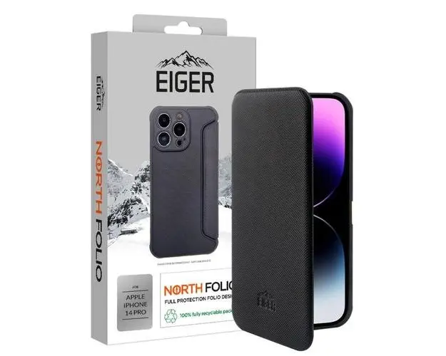 Husa Eiger North Folio Case compatibila cu iPhone 14 Pro, Negru