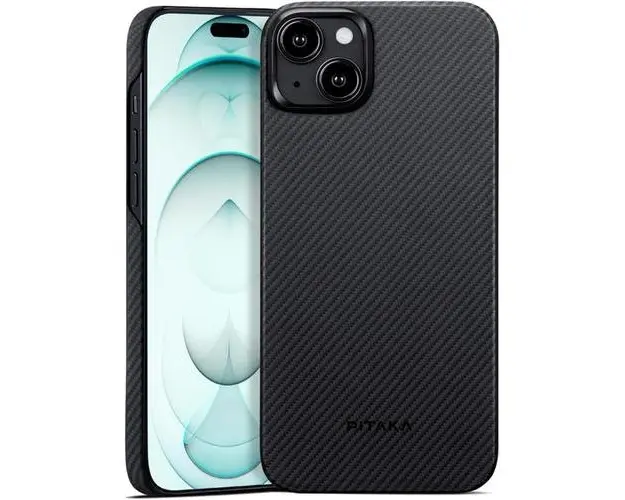 Husa Pitaka MagEZ 4 Aramida 600D compatibila cu iPhone 15 Plus, MagSafe, Negru / Gri
