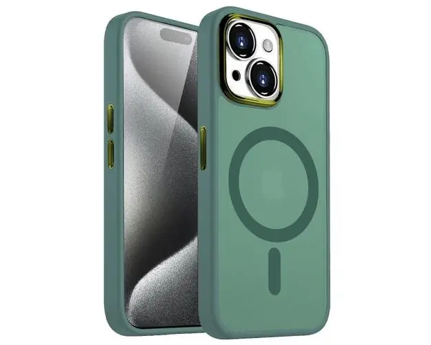 Husa Lemontti Guardian Magsafe compatibila cu iPhone 15 Plus, Transparent/ Verde