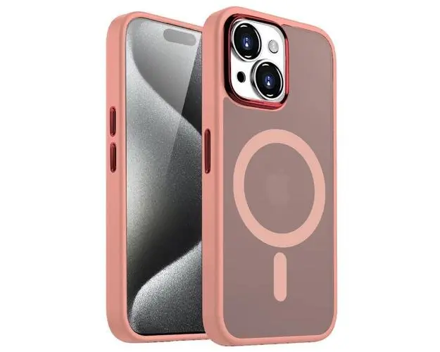 Husa Lemontti Guardian Magsafe compatibila cu iPhone 15, Transparent/ Roz