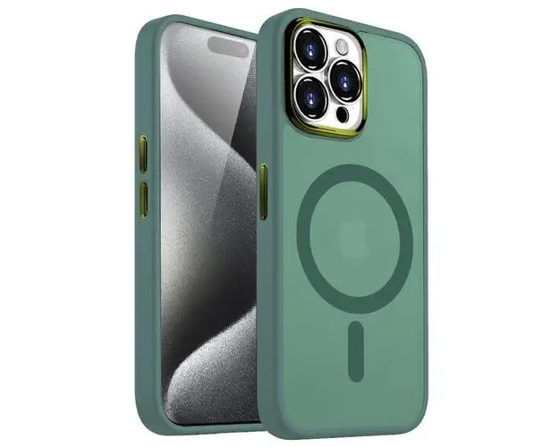 Husa Lemontti Guardian Magsafe compatibila cu iPhone 15 Pro, Transparent/ Verde