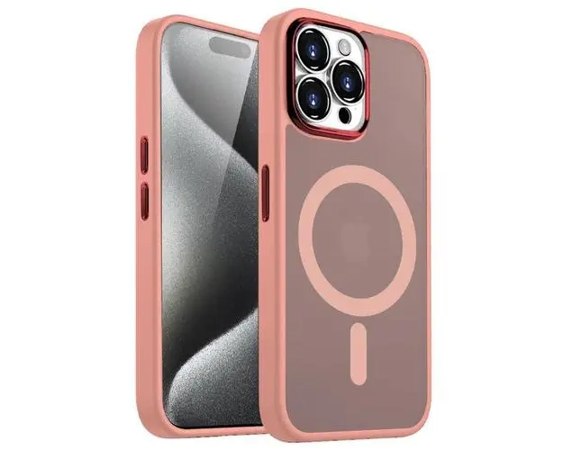 Husa Lemontti Guardian Magsafe compatibila cu iPhone 15 Pro Max, Transparent/ Roz