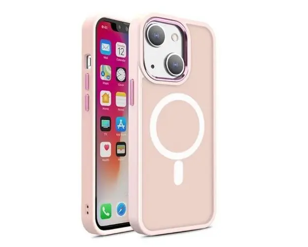 Husa Lemontti Color Matte MagSafe compatibila cu iPhone 15 Plus, Roz