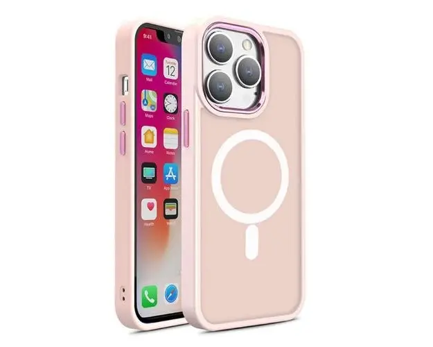 Husa Lemontti Color Matte MagSafe compatibila cu iPhone 15 Pro, Roz