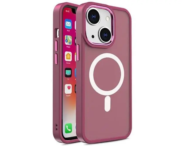 Husa Lemontti Color Matte MagSafe compatibila cu iPhone 15 Plus, Visiniu