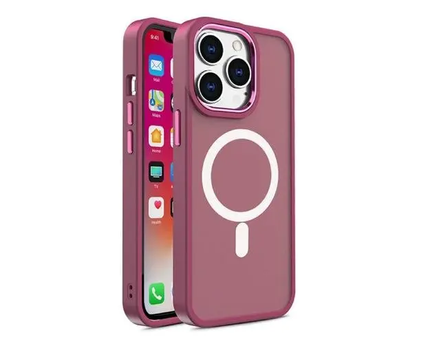 Husa Lemontti Color Matte MagSafe compatibila cu iPhone 15 Pro Max, Visiniu