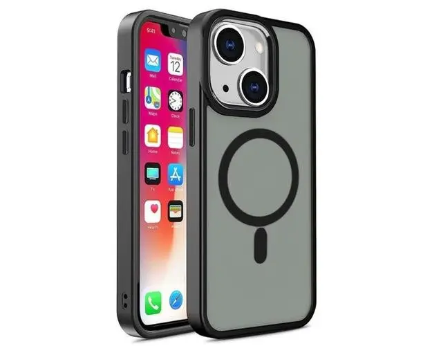 Husa Lemontti Color Matte MagSafe compatibila cu iPhone 15 Plus, Negru