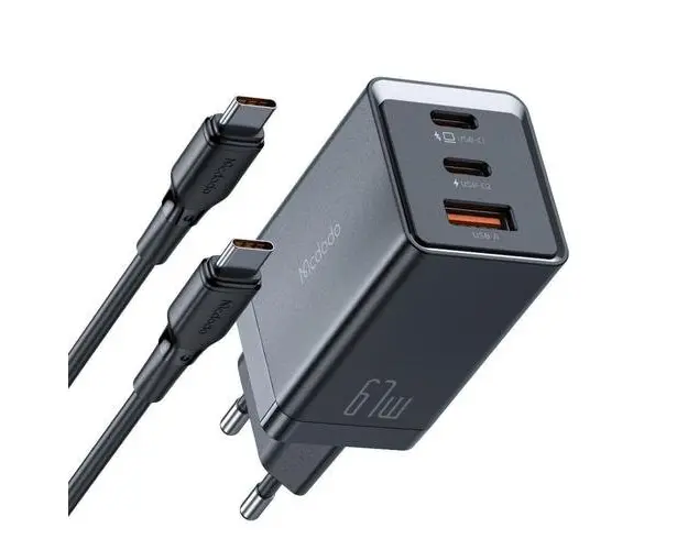 Incarcator Retea Mcdodo GaN5 Mini Pro Fast Charger 67W, Dual Port 2xType-C+ 1xUSB-A, cablu Type-C (Negru)