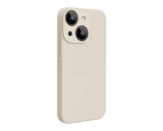 Husa Lemontti Liquid Silicon MagCharge compatibila cu iPhone 15, Bej, protectie 360 grade, material fin, captusit cu microfibra