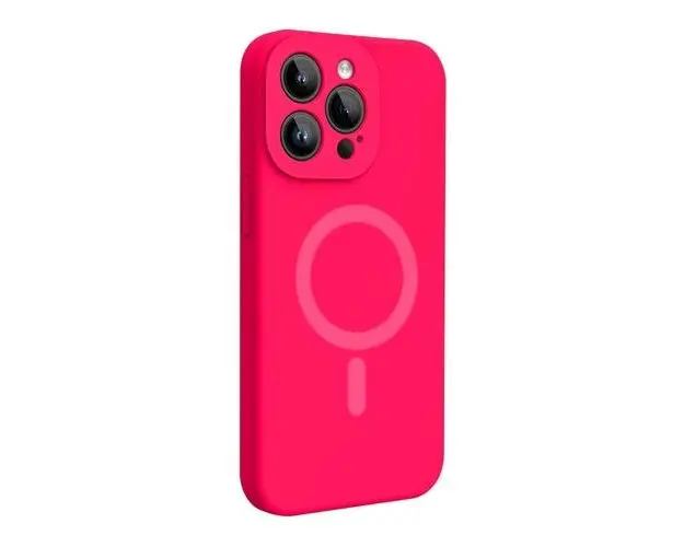 Husa Lemontti Liquid Silicon MagCharge compatibila cu iPhone 15 Pro, Roz Neon, protectie 360 grade, material fin, captusit cu microfibra