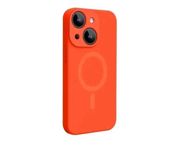 Husa Lemontti Liquid Silicon MagCharge compatibila cu iPhone 15, Portocaliu Neon, protectie 360 grade, material fin, captusit cu microfibra