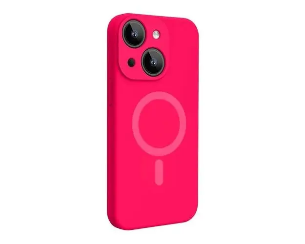 Husa Lemontti Liquid Silicon MagCharge compatibila cu iPhone 15, Roz Neon, protectie 360 grade, material fin, captusit cu microfibra