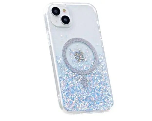 Husa Devia Shiny Series Original Design Magnetic compatibila cu iPhone 15 Plus, Transparent / Albastru