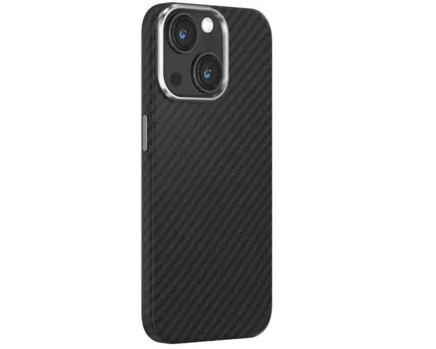 Husa Devia Ultra-Thin Carbon Fiber Magnetic compatibila cu iPhone 15 Plus, Negru