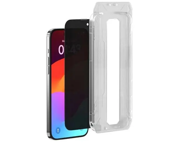 Folie Devia Sticla Van Series Full Privacy compatibila cu iPhone 15 Plus, cu kit montare Negru