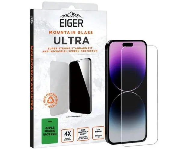 Folie Sticla Eiger 2.5D Mountain Glass Ultra compatibila cu iPhone 15 / 15 Pro (Transparent)