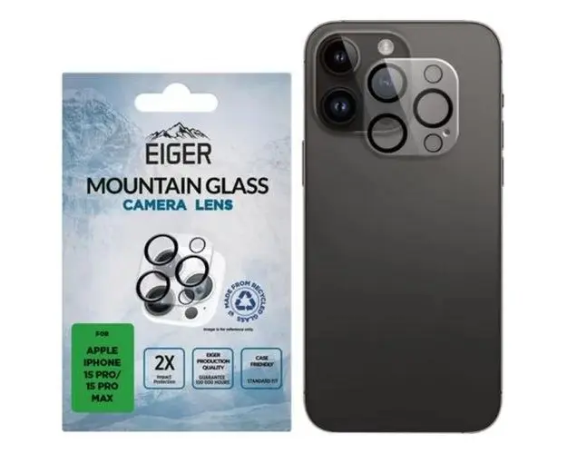 Folie de protectie Eiger 3D Mountain Glass ClearSticla pentru Camera iPhone 15 Pro / 15 Pro Max (Transparent)